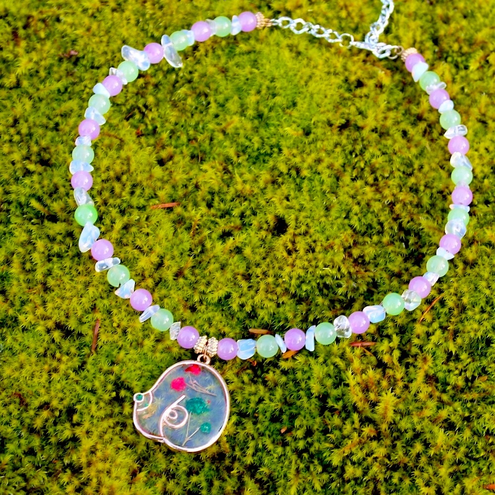 Boobies! Floral breast moonstone wire necklace